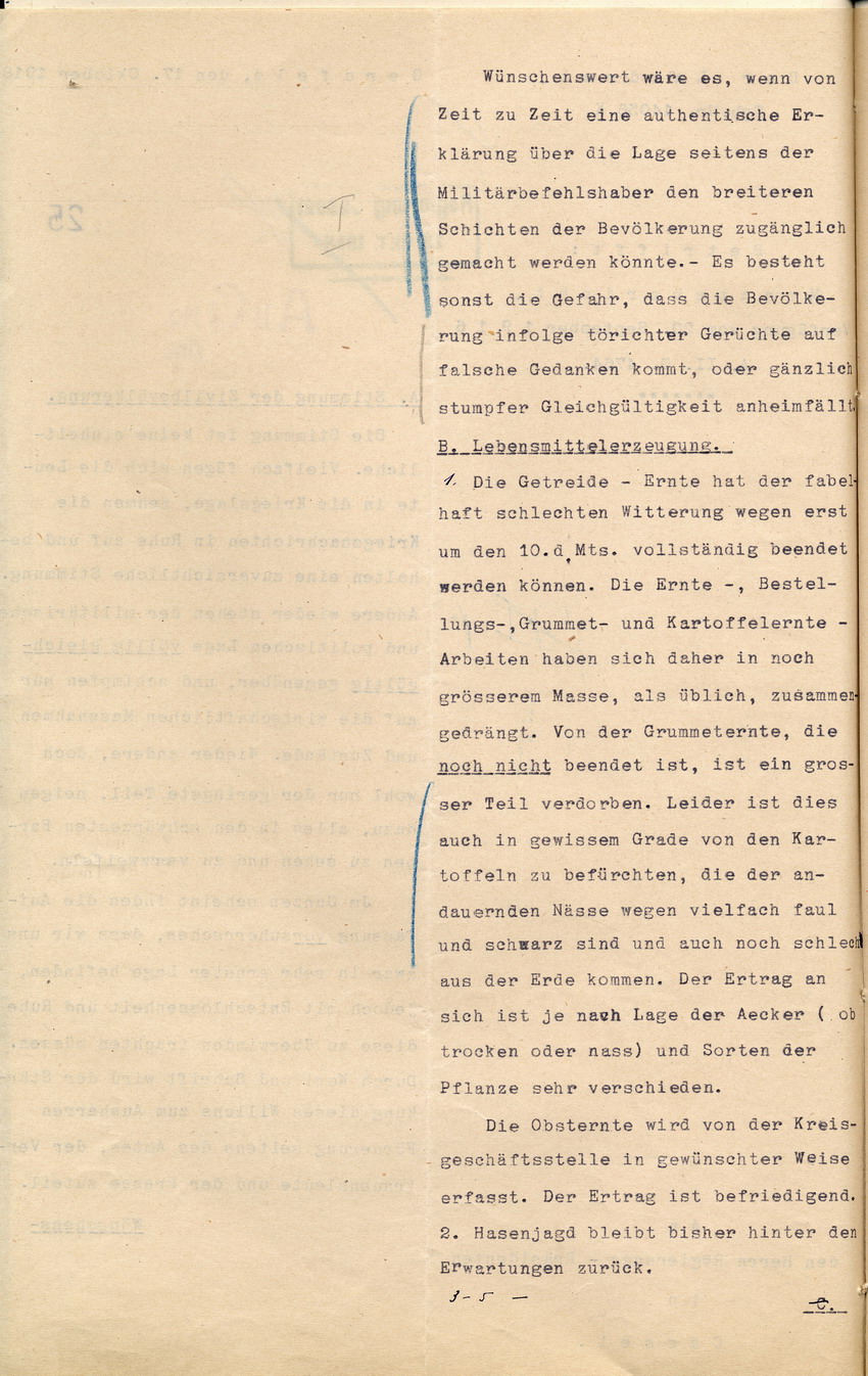 Monatsbericht des Landrates in Gersfeld an den Regierungspräsidenten zu Cassel, 17. Oktober 1918.