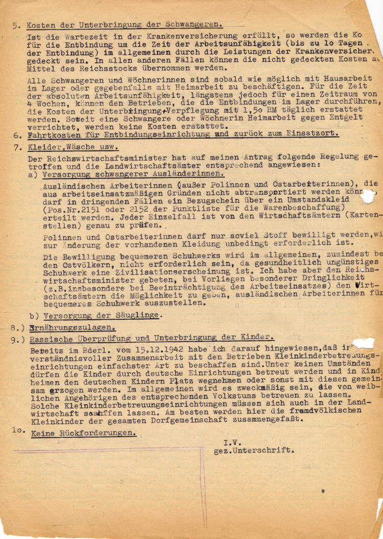 Der Beauftragte für den Vierjahresplan an die Präsidenten der Landesarbeitsämter: Behandlung schwangerer ausländischer Arbeitskräfte