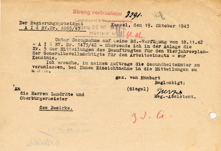 Mitteilungen des Beauftragten für den Vierjahresplan (streng vertraulich) Nr. 5, 1. September 1943. Mit Führererlaß vom 4. März 1943, der Verordnung über die Meldung von Männern und Frauen für die Aufgaben der Reichsverteidigung vom 27. Januar 1943 sowie 