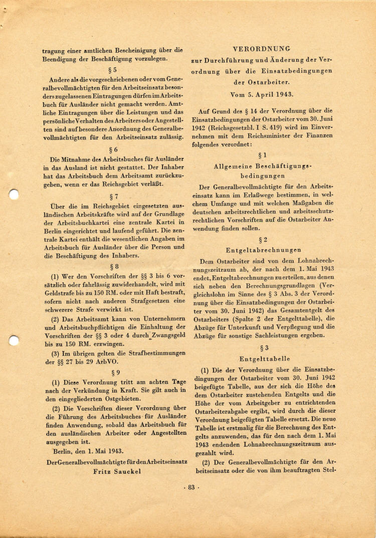 Mitteilungen des Beauftragten für den Vierjahresplan (streng vertraulich) Nr. 5, 1. September 1943. Mit Führererlaß vom 4. März 1943, der Verordnung über die Meldung von Männern und Frauen für die Aufgaben der Reichsverteidigung vom 27. Januar 1943 sowie 