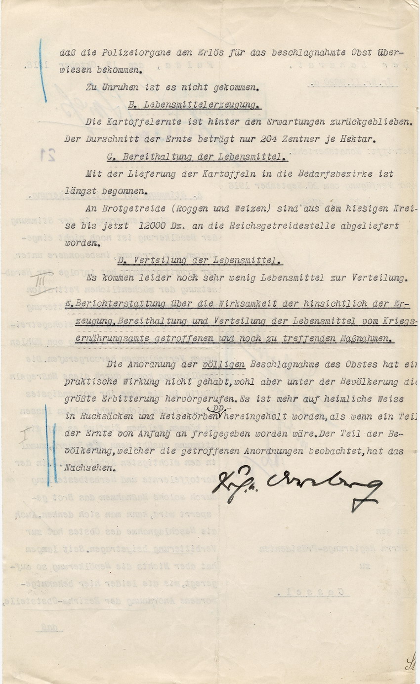 Monatsbericht des Landrates in Fulda an den Regierungspräsidenten zu Cassel, 18. Oktober 1918.