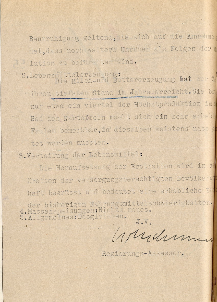 Bericht über Stimmung der Bevölkerung des Landrates in Hersfeld an den Regierungspräsidenten zu Cassel, 21. November 1918.