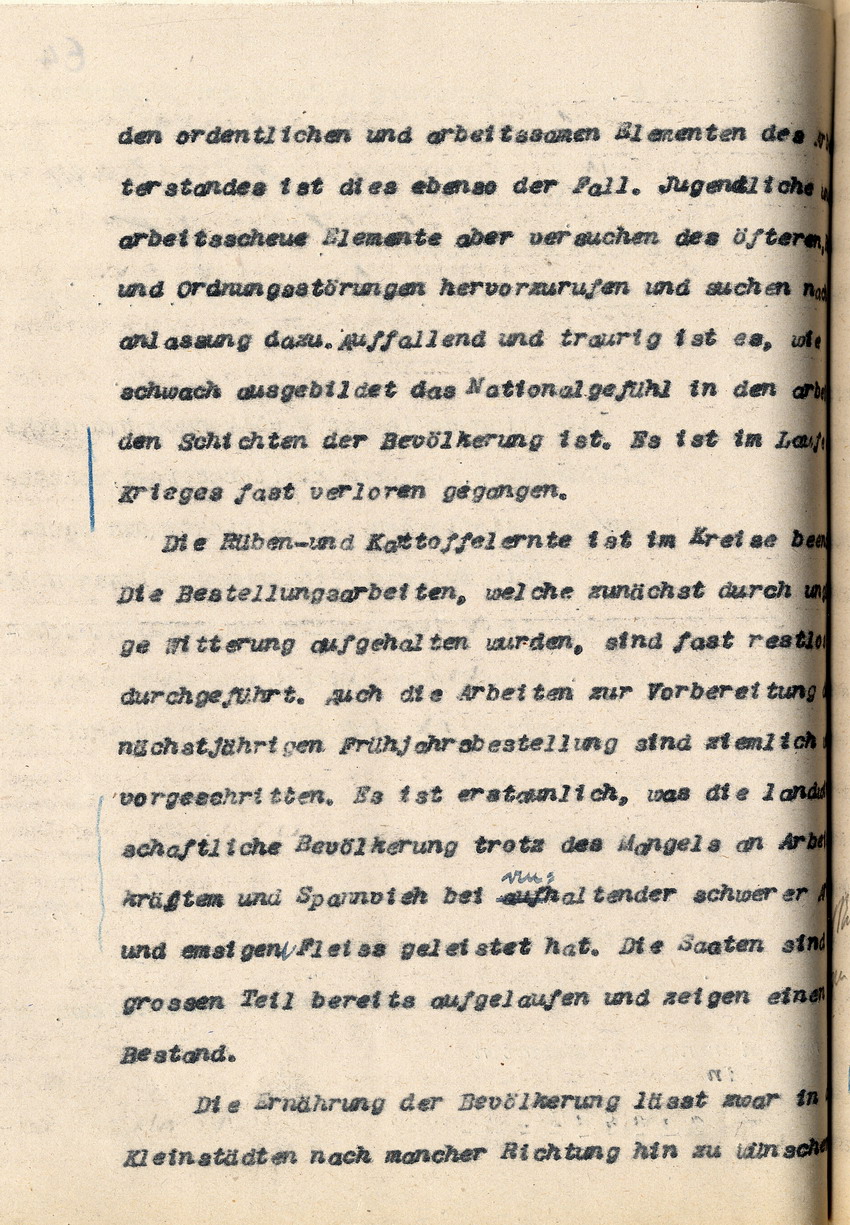 Stimmungsbericht des Landrates in Rotenburg a.d. Fulda an den Regierungspräsidenten zu Cassel, 18. November 1918.