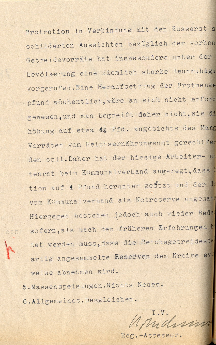 Bericht über die Stimmung der Bevölkerung des Landrates in Hersfeld an den Regierungspräasidenten zu Cassel, 10. Dezember 1918.