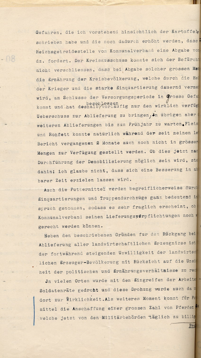 Monatsbericht des Landrates in Gelnhausen an den Regierungspräsidenten zu Cassel, 9. Dezember 1918.
