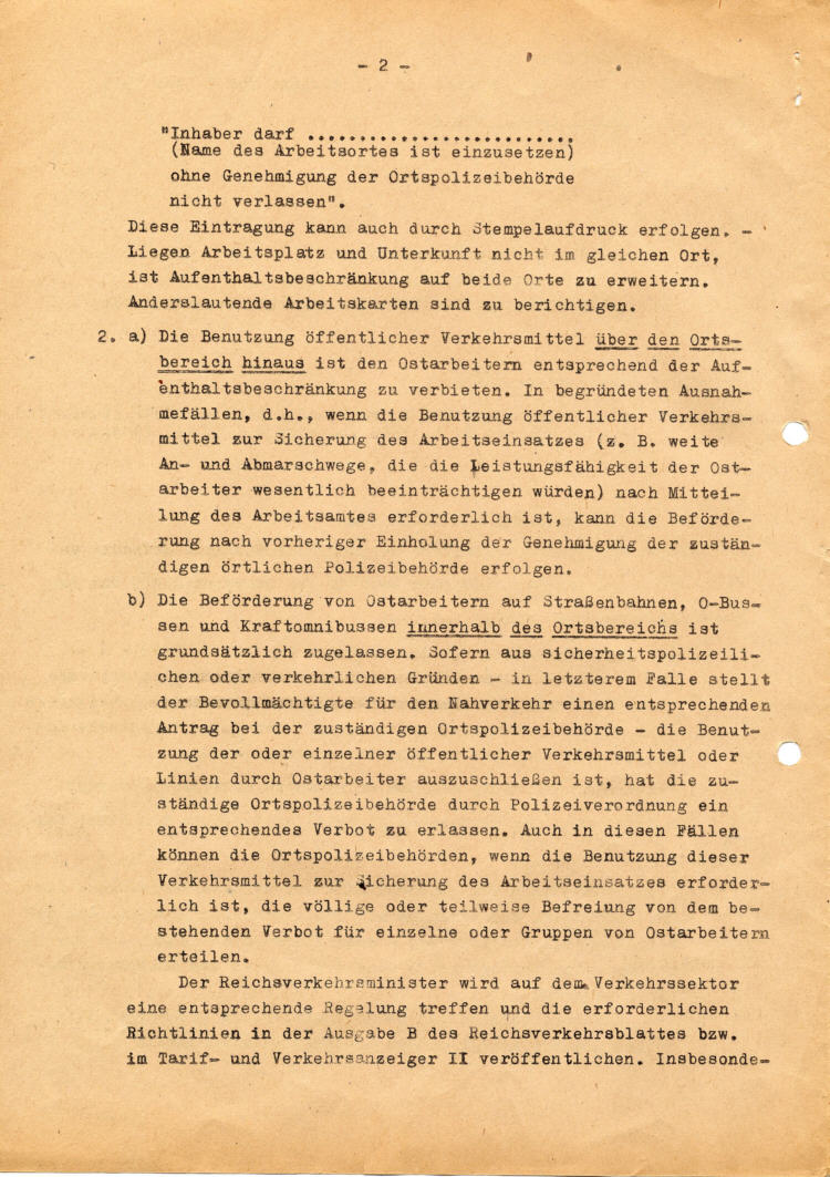Reichsführer SS i.V. Kaltenbrunner  an die höheren Verwaltungsbehörden: Ostarbeitereinsatz, Beschränkung der Lebensführung