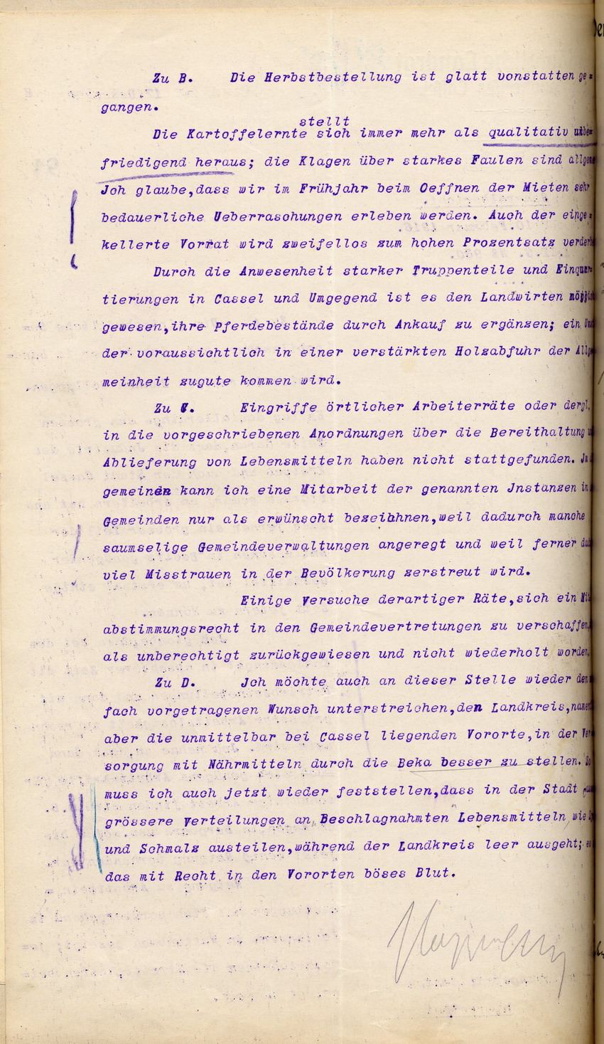 Generalbericht des Kgl. Landrates in Cassel an den Regierungspräsidenten zu Cassel, 17. Dezember 1918.