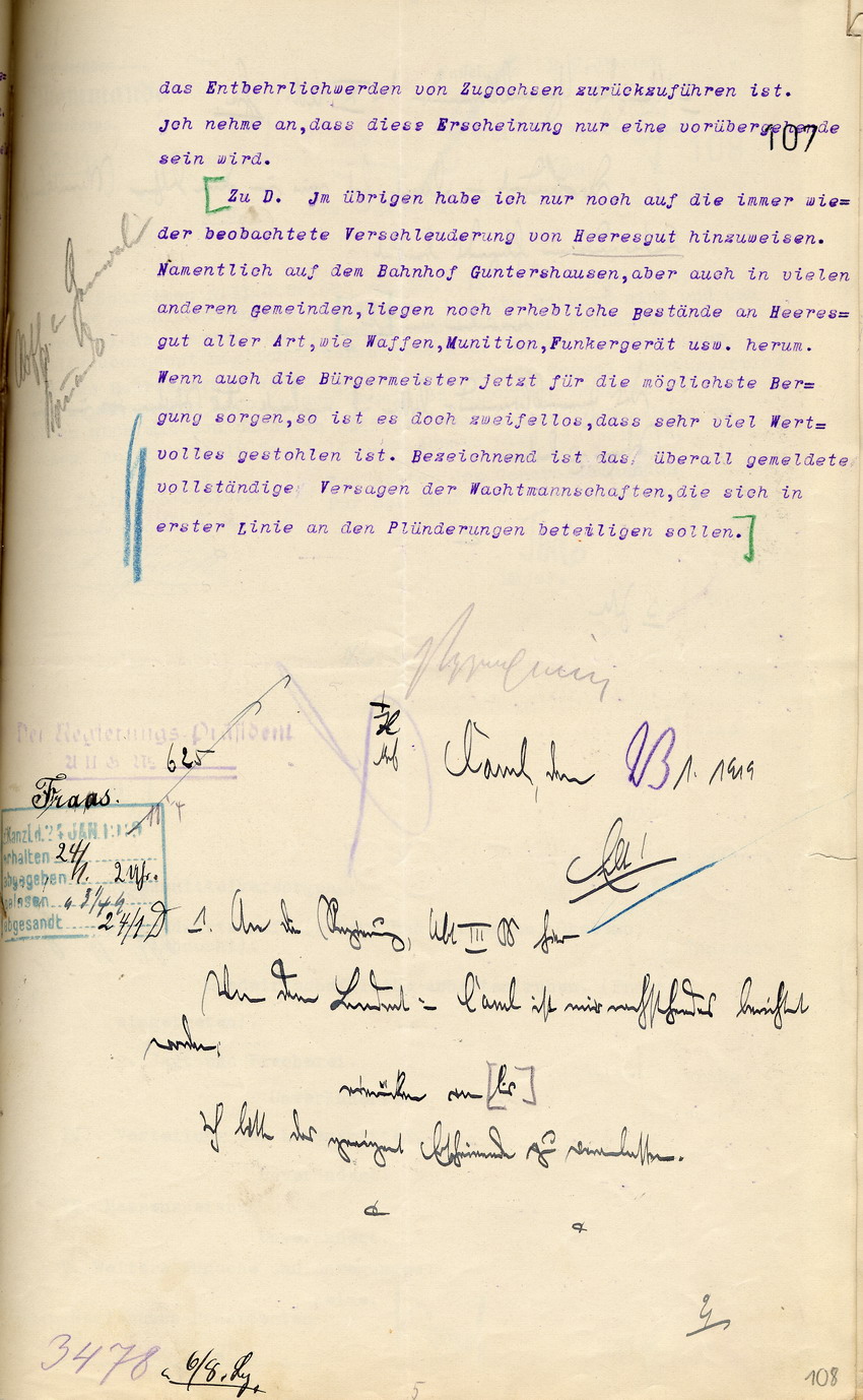 Generalbericht des Landrates in Cassel an den Regierungspräsidenten zu Cassel, 17. Januar 1919.
