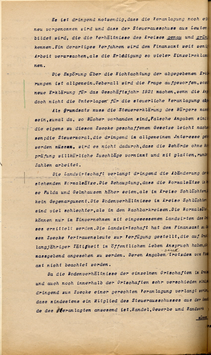 Resolution nach einer Protestversammlung in Schlüchtern, 1. März 1922.