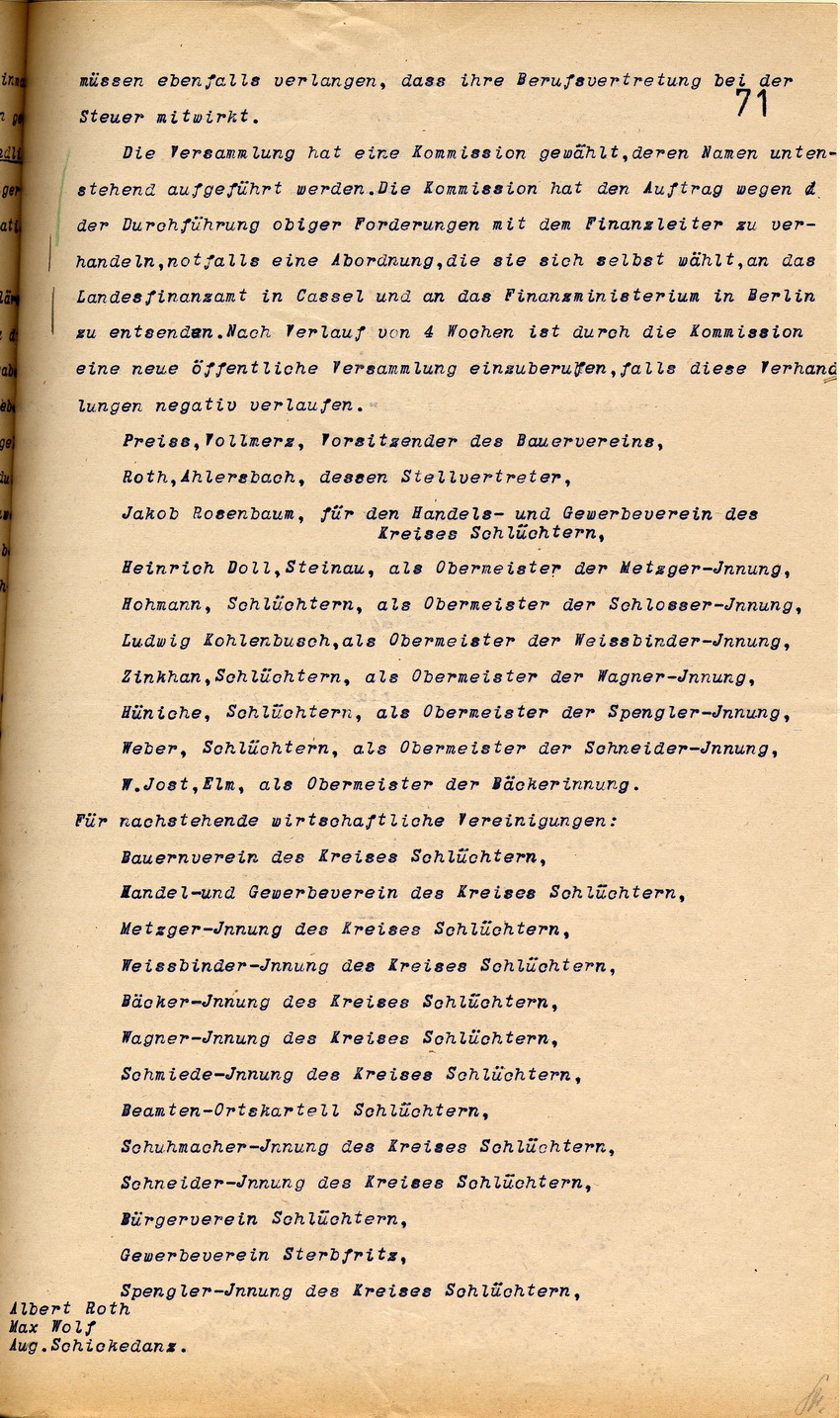 Resolution nach einer Protestversammlung in Schlüchtern, 1. März 1922.