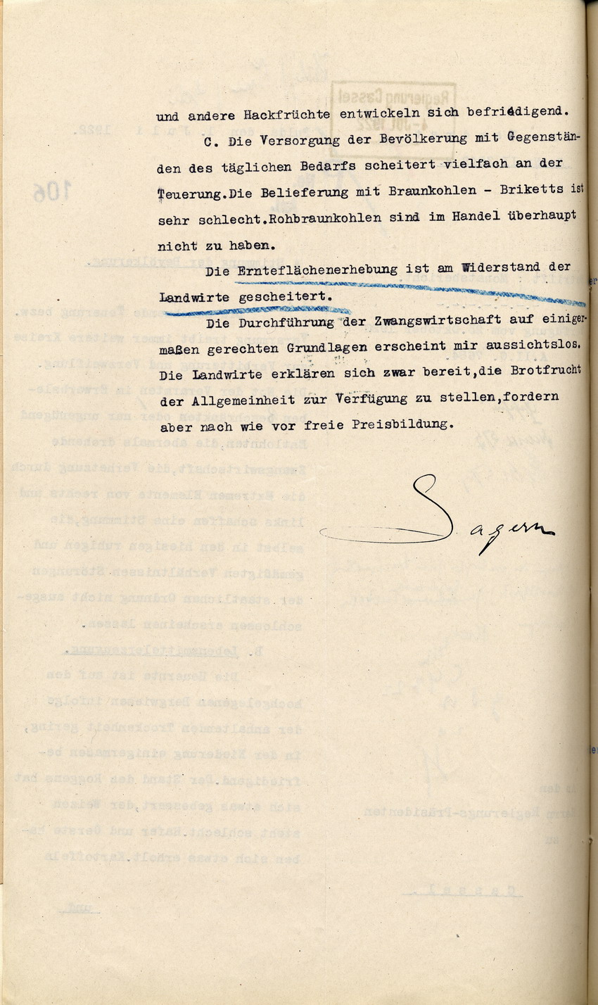 Monatsbericht des Landrates in Fulda an den Regierungspräasidenten zu Cassel, 1. Juli 1922.