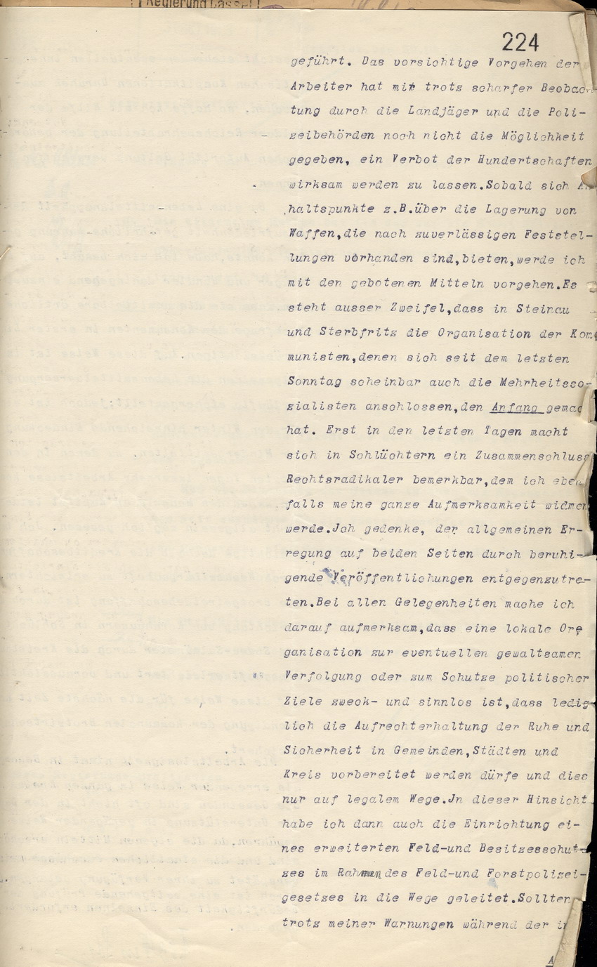 Monatsbericht und Bericht über wichtige Vorkomnisse und Beobachtungen des Landrates in Schlüchtern an den den Regierungspräsidenten zu Cassel, 5. Oktober 1923.