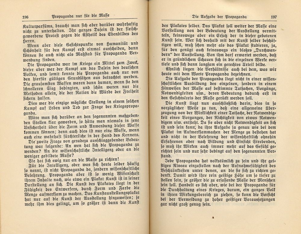 Adolf Hitler, Kriegspropaganda, aus: Mein Kampf, 32. Aufl., 1933 (Erster Band, Eine Abrechung, Kap. 6, 1925)