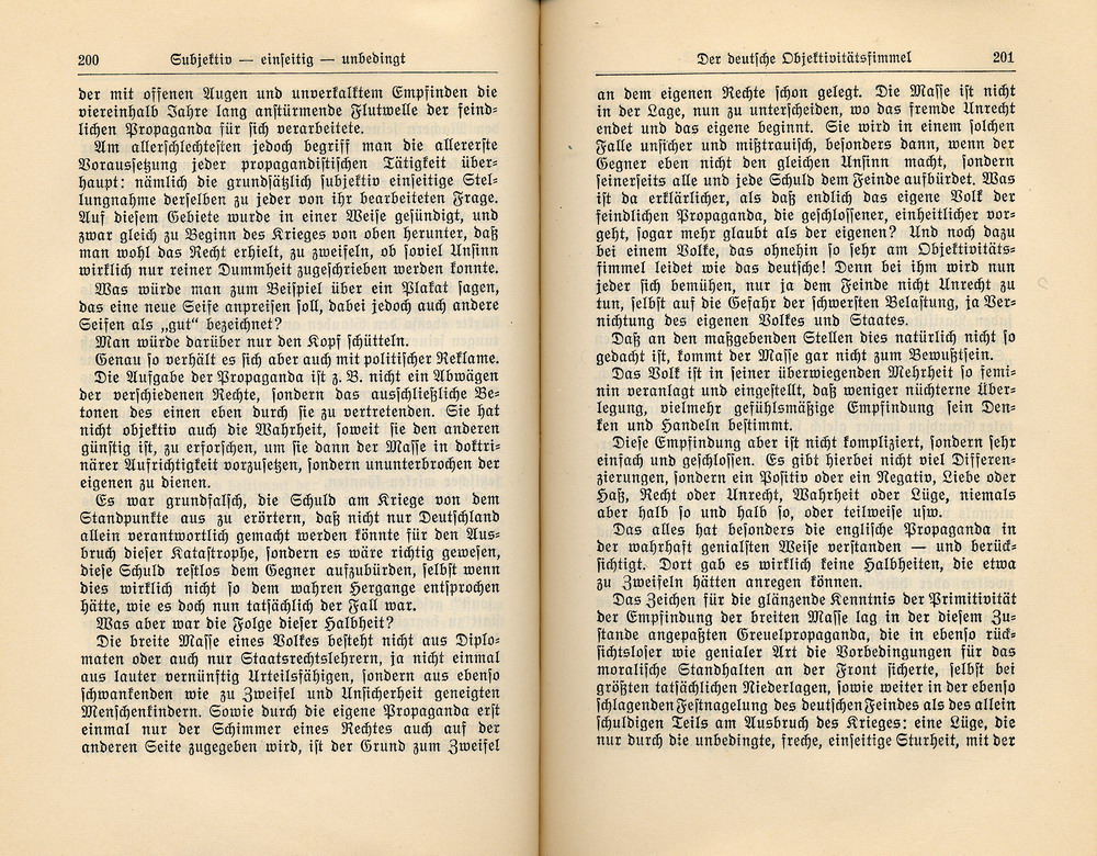 Adolf Hitler, Kriegspropaganda, aus: Mein Kampf, 32. Aufl., 1933 (Erster Band, Eine Abrechung, Kap. 6, 1925)