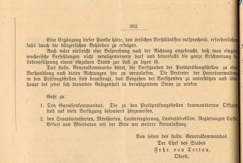 Nr. 451: Belehrung der Bevölkerung über die Lebensmittelversorgung und die Preisgestaltung auf dem Lebensmittelmarkt, Cassel, 26. April 1916 in: Kriegs-Korps-Verordnungs-Blatt für den Bereich des XI. Armeekorps, Cassel 29. April 1916.