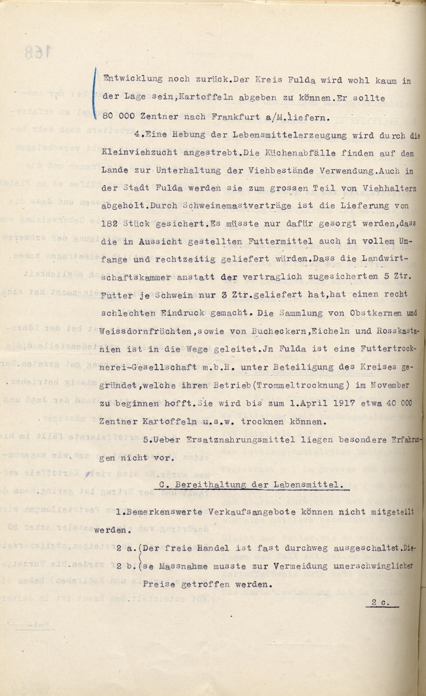 Monatsbericht des Landrates in Fulda an den Regierungspräsidenten zu Cassel, 29. September 1916.