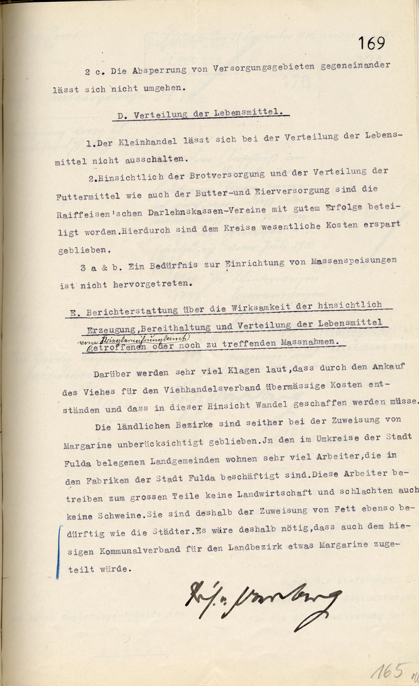 Monatsbericht des Landrates in Fulda an den Regierungspräsidenten zu Cassel, 29. September 1916.