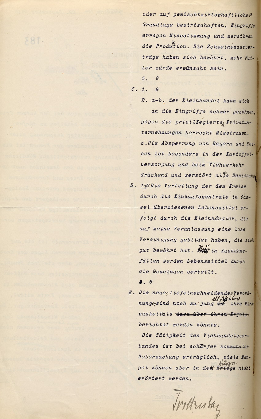 Monatsbericht des Kgl. Landrates in Schlüchtern an den Regierungspräsidenten zu Cassel, 29. September 1916.