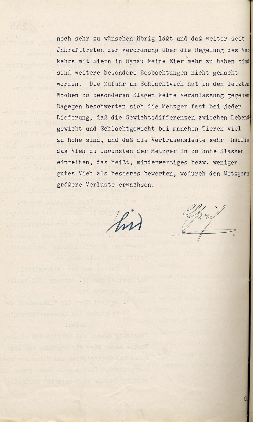 Bericht über die Lebensmittelversorgung des Magistrats in Hanau an den Regierungspräsidenten zu Cassel, 17. November 1916.