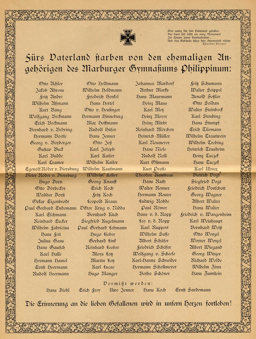 Kriegsnachrichten ehemaliger Marburger Gymnasiasten, März 1919, Schlussnummer