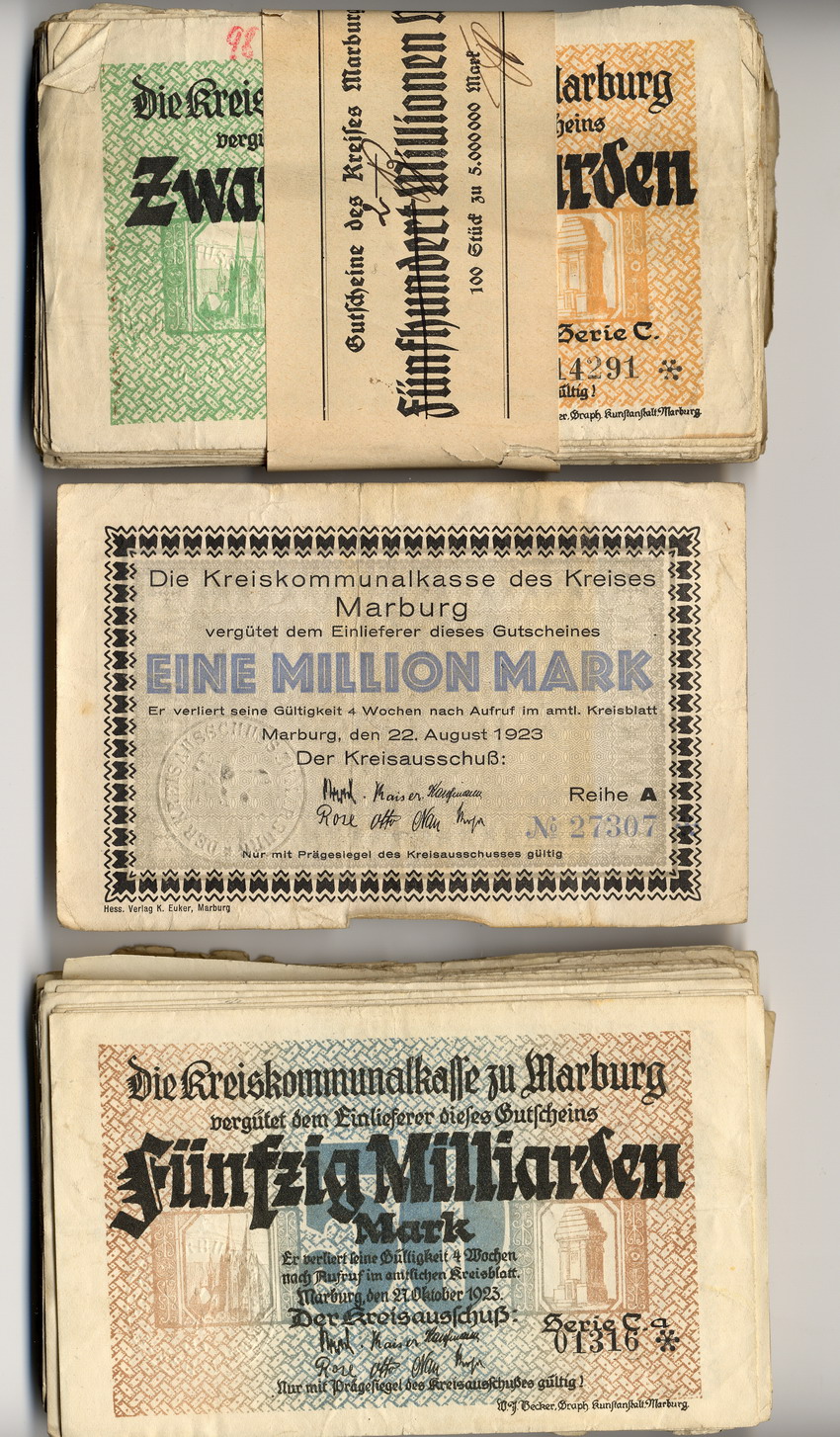 Inflationsgeld der Kreiskommunalkasse Marburg (Bildbeispiele)