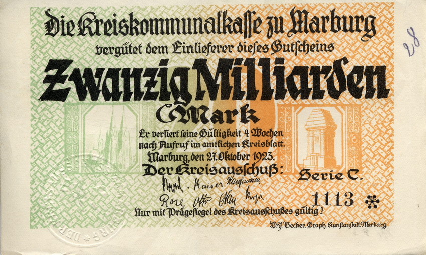 Inflationsgeld der Kreiskommunalkasse Marburg (Bildbeispiele)