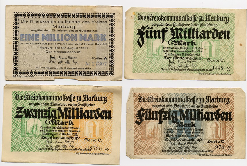 Inflationsgeld der Kreiskommunalkasse Marburg (Bildbeispiele)