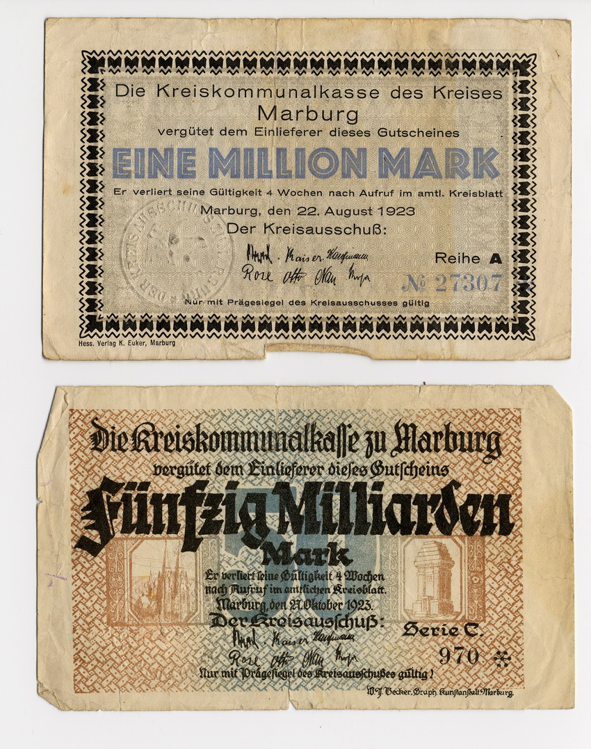 Inflationsgeld der Kreiskommunalkasse Marburg (Bildbeispiele)