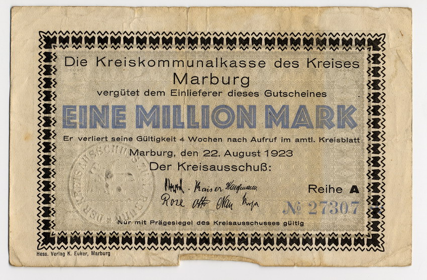 Inflationsgeld der Kreiskommunalkasse Marburg (Bildbeispiele)
