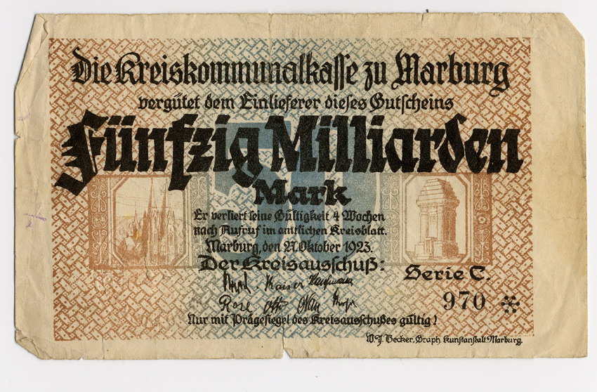 Inflationsgeld der Kreiskommunalkasse Marburg (Bildbeispiele)
