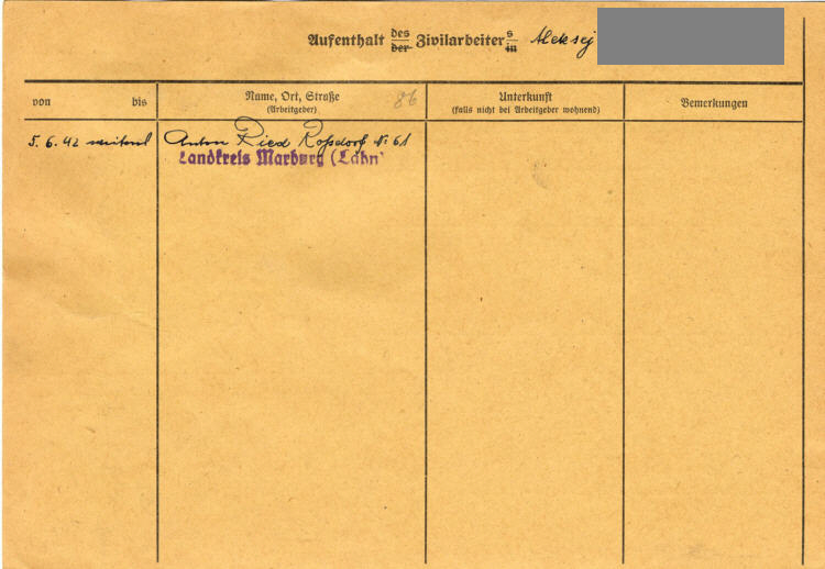 Zivilarbeiter aus Sowjetrußland: Roßdorf, Kreis Marburg