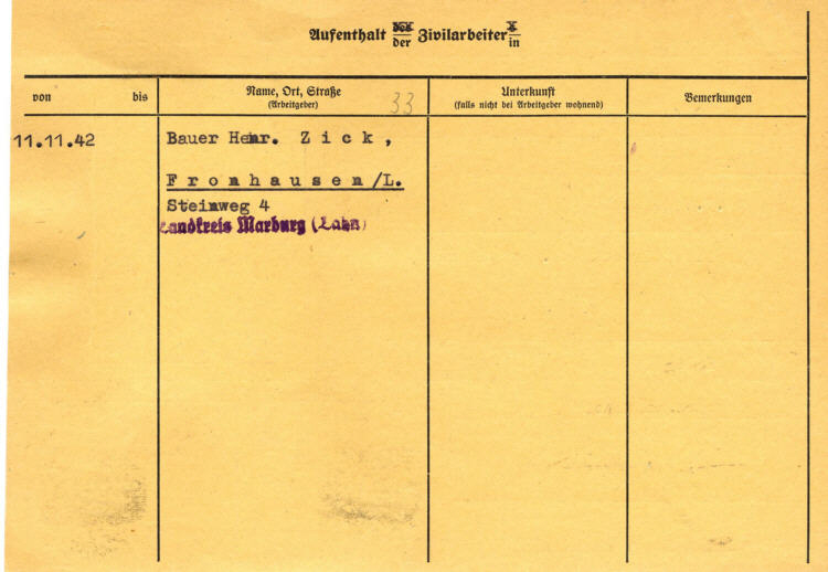 Zivilarbeiterin aus Sowjetrußland: Fronhausen, Kreis Marburg
