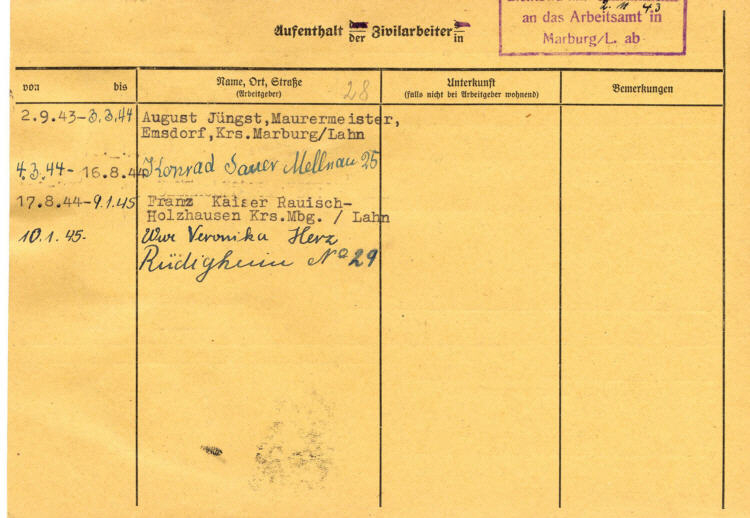 Zivilarbeiterin aus Sowjetrußland: u.a. Rauisch-Holzhausen, Kreis Marburg