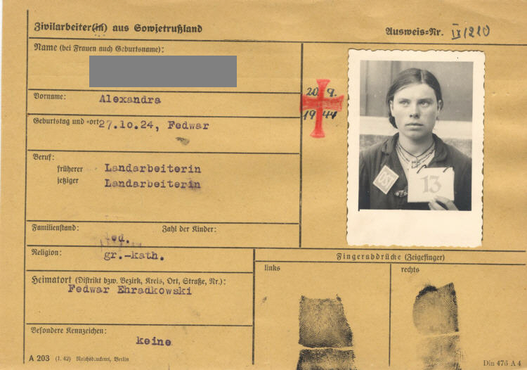 Zivilarbeiterin aus Sowjetrußland: Wasag Allendorf, am 20. September 1944 tödlich verunglückt