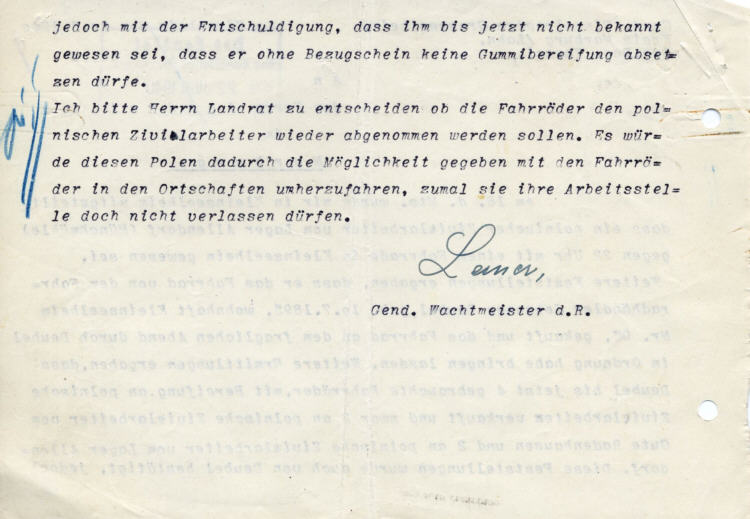Erwerb und Benutzung von Fahrrädern durch polnische Zivilarbeiter. (Kleinseelheim)