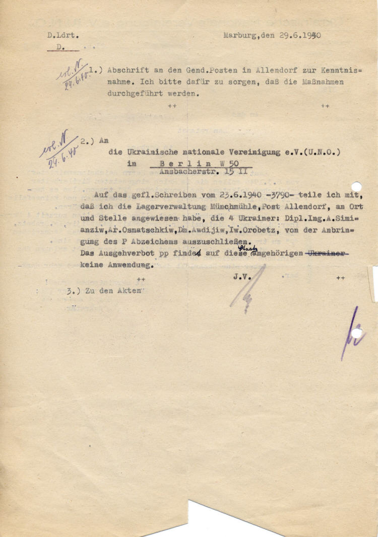 Ukrainische Nationale Vereinigung e.V. (U.N.O.)  Bitte um Befreiung vom Tragen des „Polen“-Kennzeichens für Ukrainer