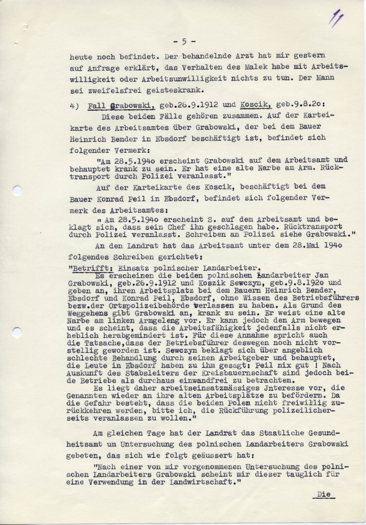 Gestapo Kassel an den Landrat des Kreises Marburg: „Freches und widerspenstiges Benehmen der Polen gegenüber den Arbeitgebern“ Anforderung von Berichten in 7 Fällen in Michelbach, Kehna, Nanzhausen, Ebsdorf, Langendorf u.a.