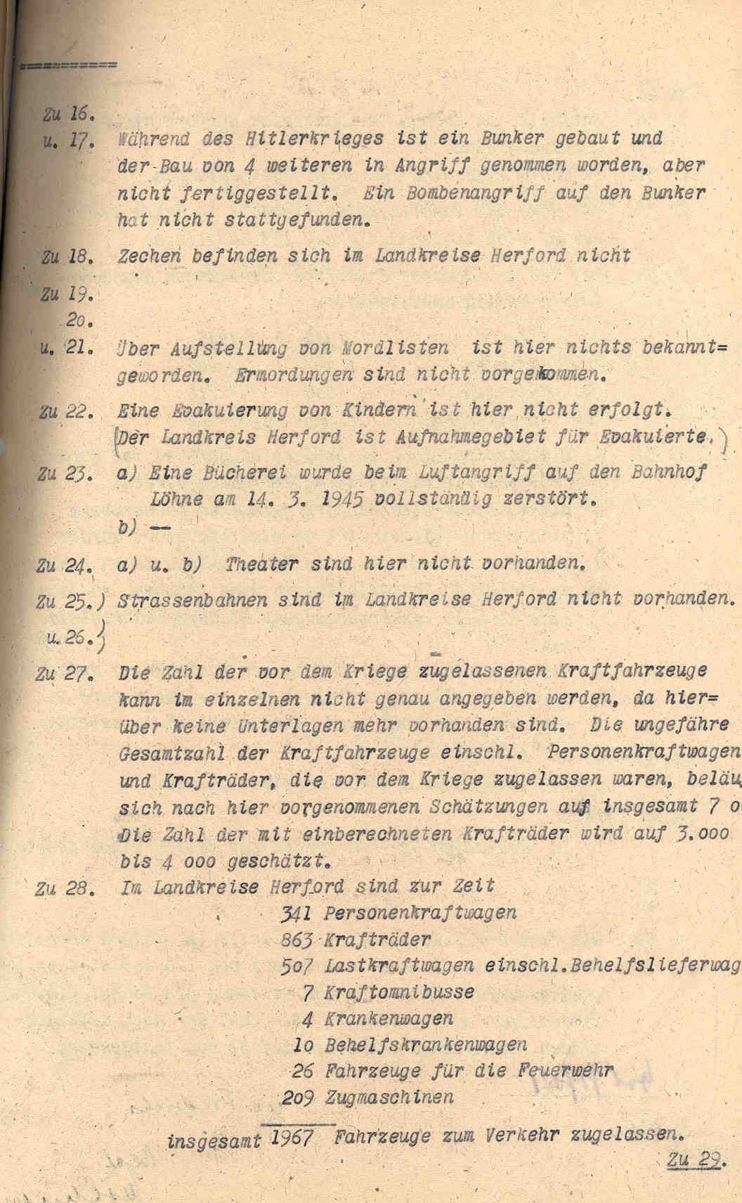 Der Oberkreisdirektor des Kreises Herford an den Regierungspräsidenten in Minden, betr. Erhebung "Bilanz der Hitlerzeit" , Herford, den 12. März 1946.