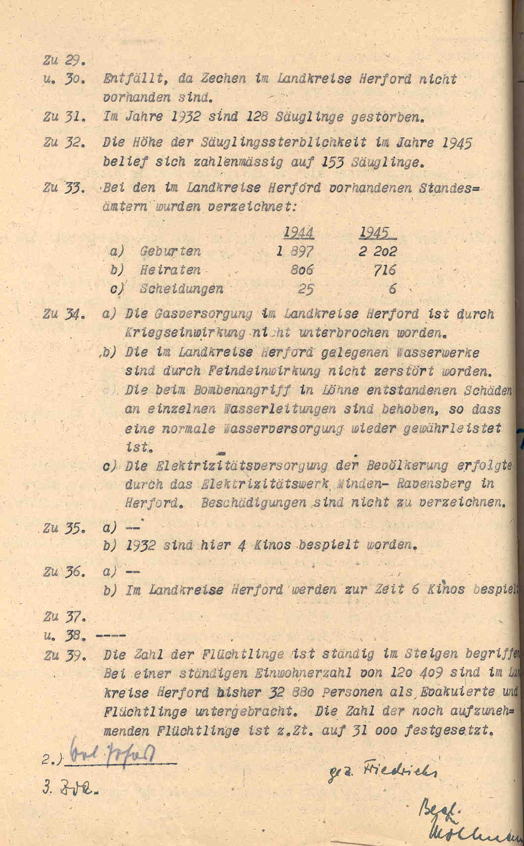 Der Oberkreisdirektor des Kreises Herford an den Regierungspräsidenten in Minden, betr. Erhebung "Bilanz der Hitlerzeit" , Herford, den 12. März 1946.