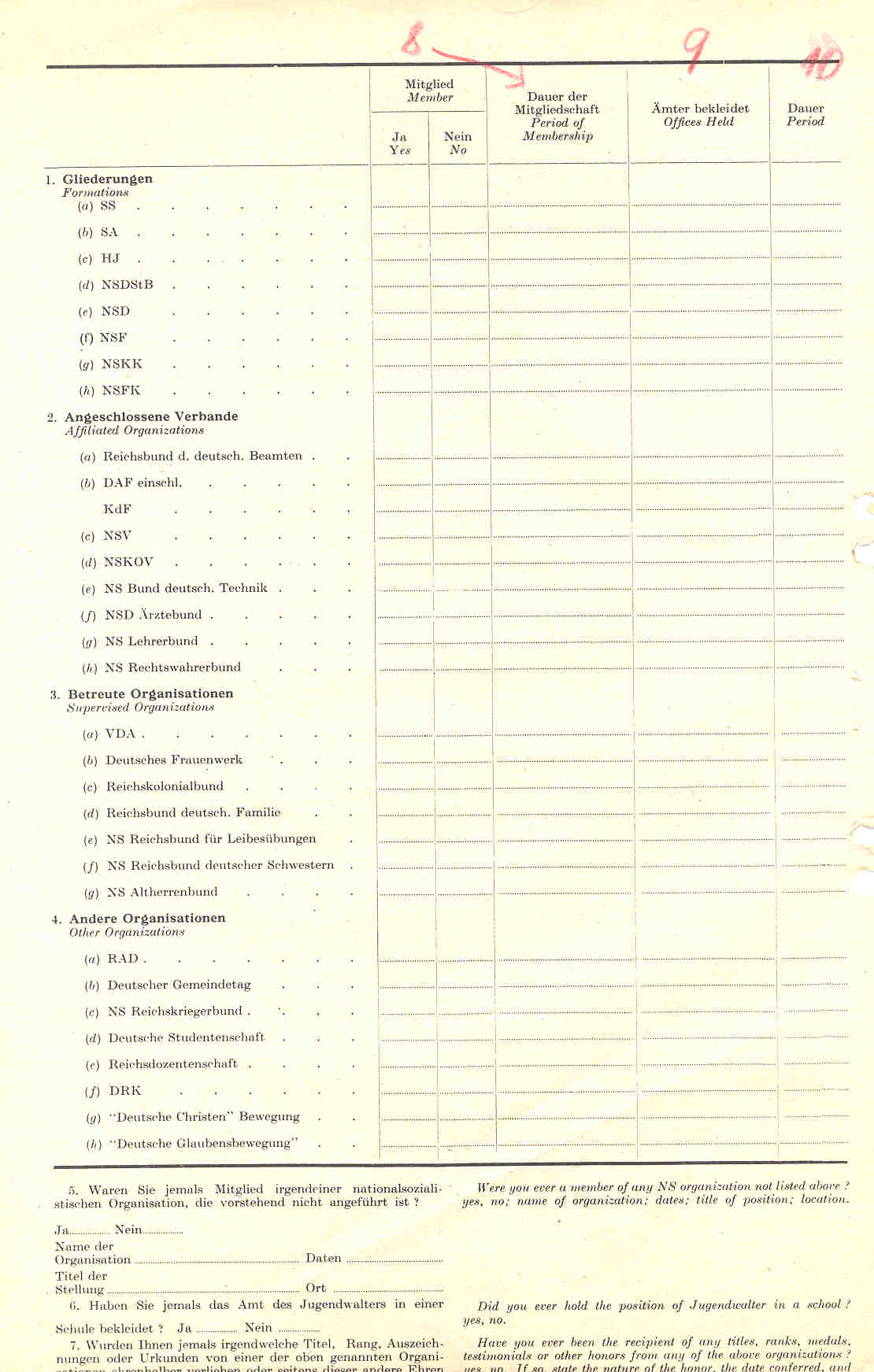 Der Fragebogen - Personnel Questionnaire, 1946.