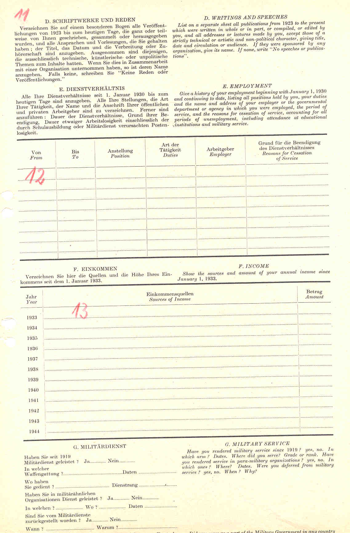 Der Fragebogen - Personnel Questionnaire, 1946.