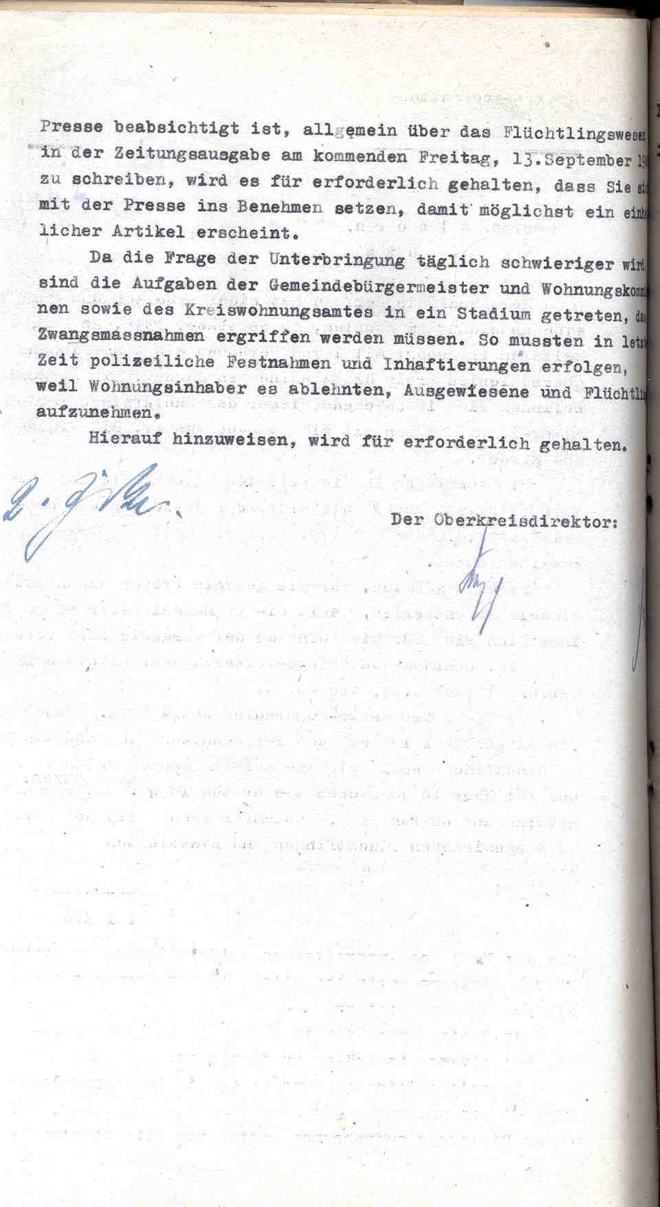 Das Kreisflüchtlingsamt über die Unterbringung der Flüchtlinge des Transports "Aktion Schwalbe" vom  8. September 1946 aus Oberschlesien, Herford, den 11. September und 18. Oktober 1946.