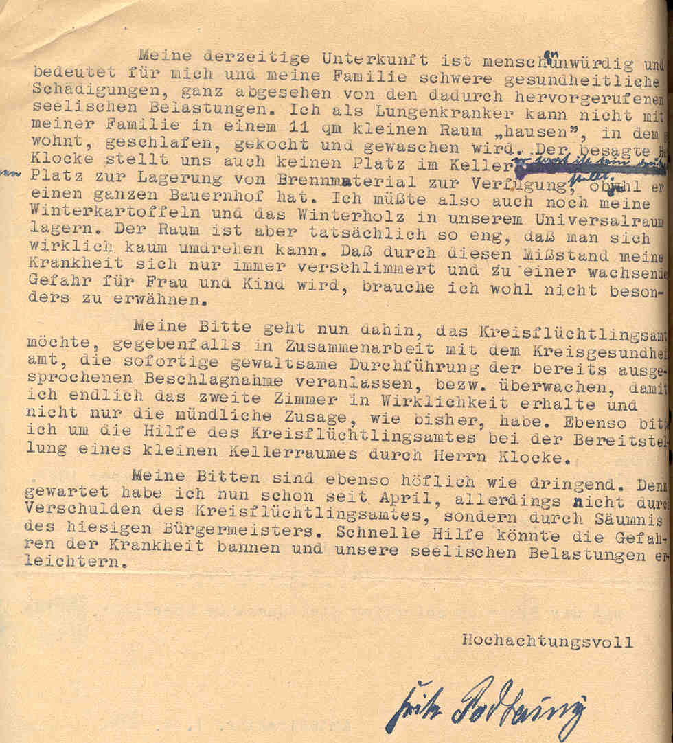 Konflikt um die Unterbringung von Flüchtlingen aus Ostpreußen im Hause des Bauern Konrad Klocke in Valdorf-Ost, Vlotho, Herford von Juli bis September 1947.