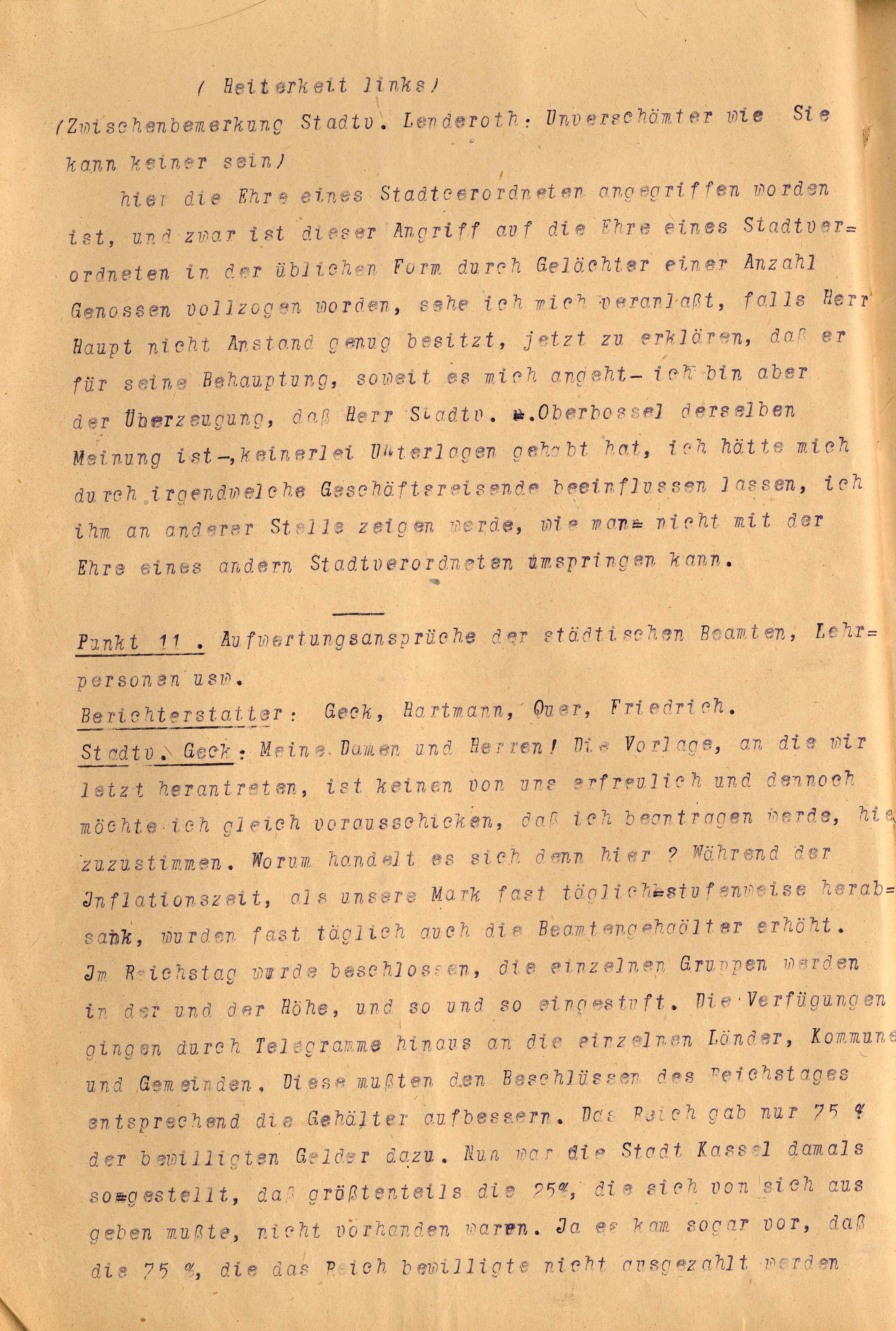 Stenographischer Bericht der 6. Stadtverordnetenversammlung Kassel vom 21. Juni 1926 (beglaubigte Abschrift vom 27.Febr. 1927)