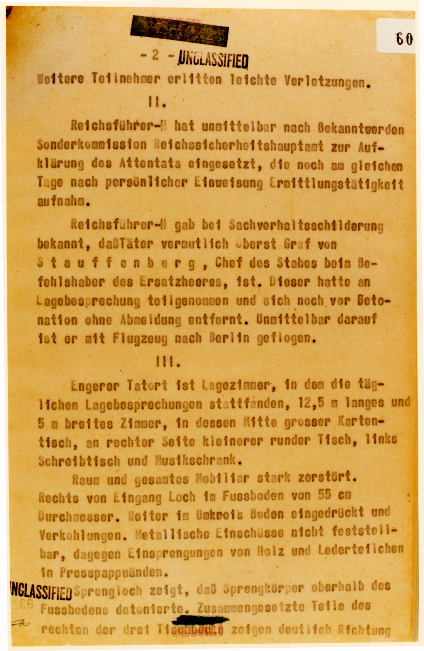 RSHA: Bericht zum Attentat auf den Führer am 20. Juli 1944