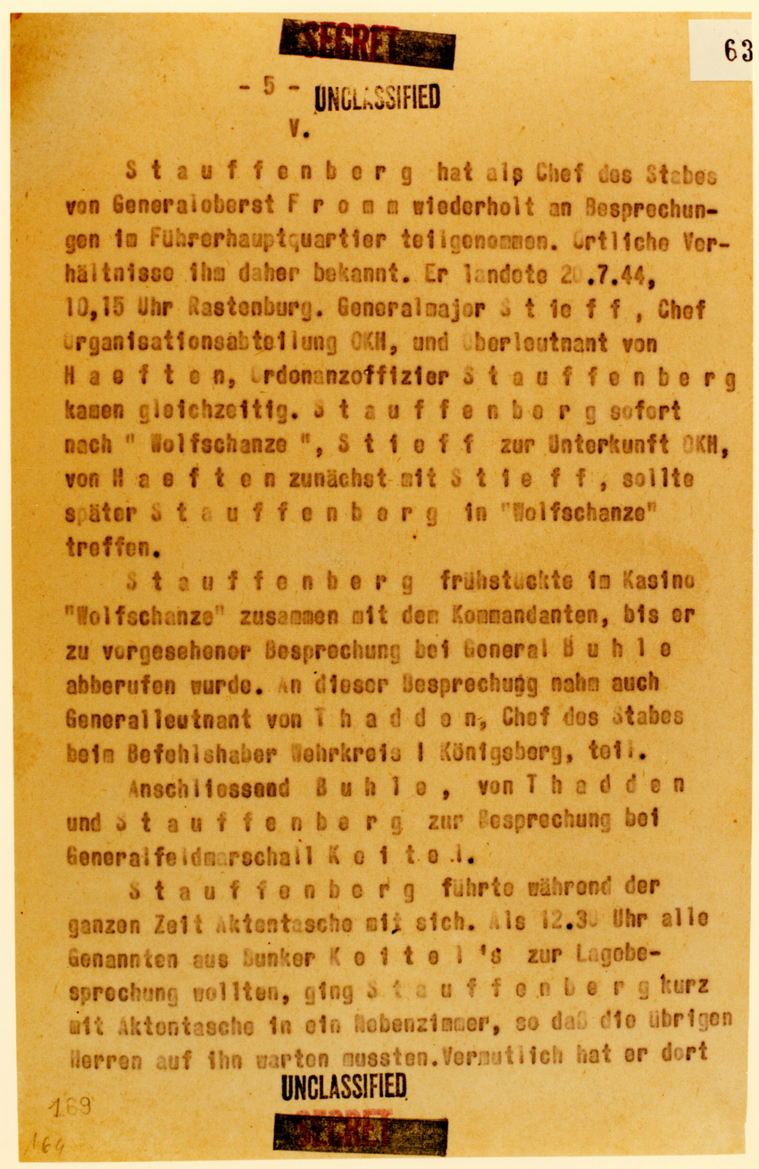 RSHA: Bericht zum Attentat auf den Führer am 20. Juli 1944