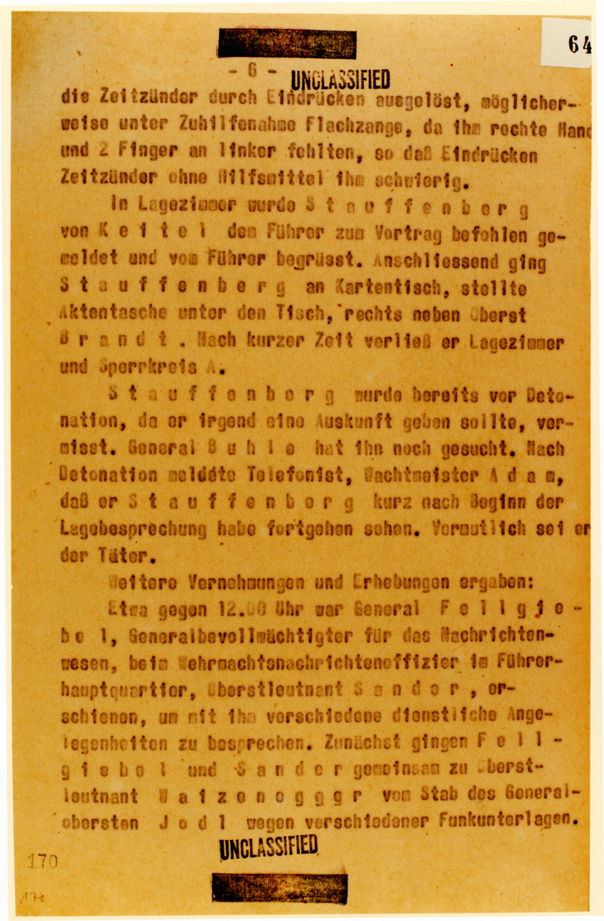 RSHA: Bericht zum Attentat auf den Führer am 20. Juli 1944