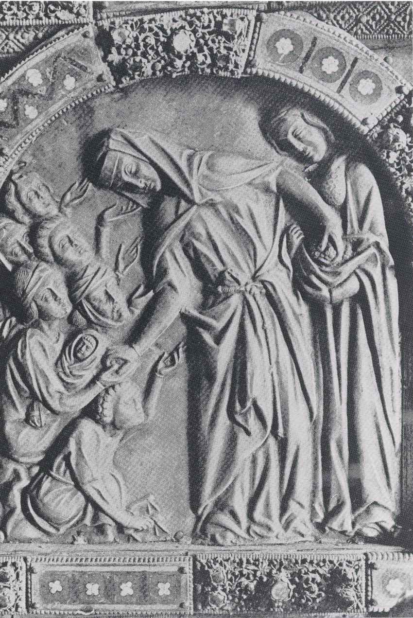 Abbildung der Almosenspende am Elisabethschrein in der Elisabethkirche Marburg, Fotografie