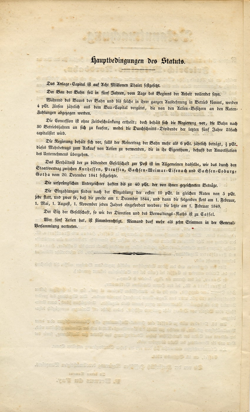 Bekanntmachung zur Friedrich-Wilhelms-Nordbahn, Kassel, den 10. September 1844.