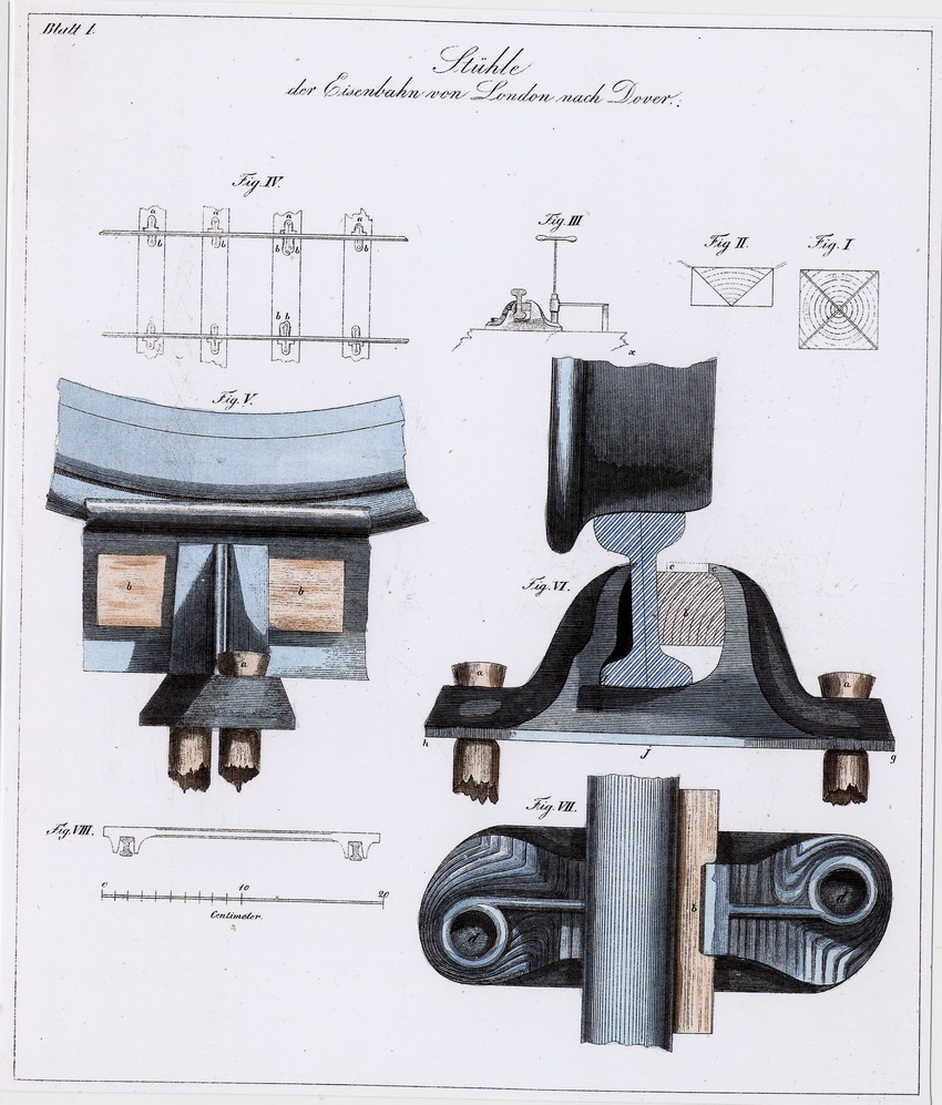 Technische Zeichnungen: "Stühle" und Bolzen für Eisenbahnen, 17. Juni 1843